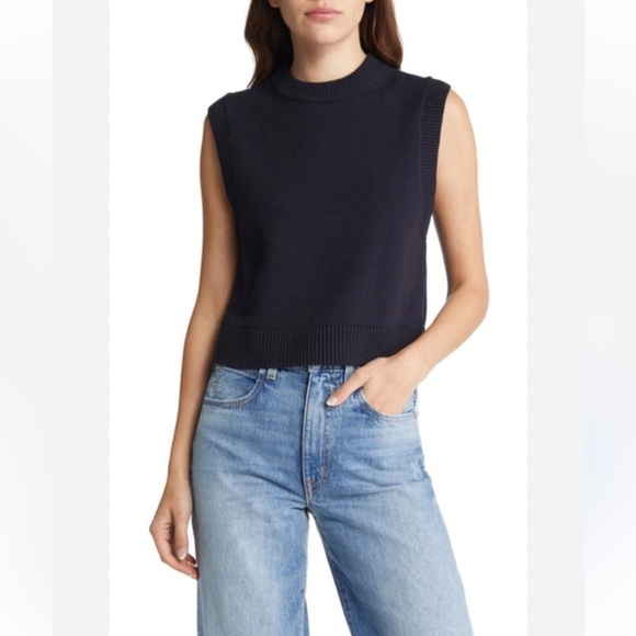 French Connection Mozart Sleeveless Vest Cotton Sweater 78TSH Cropped Top L - Picture 1 of 15